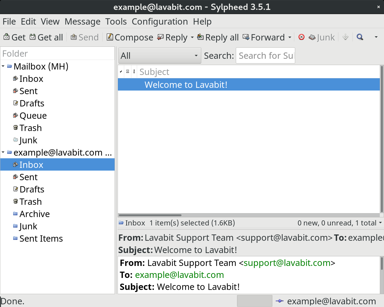 inbox with a 'welcome to Lavabit' email